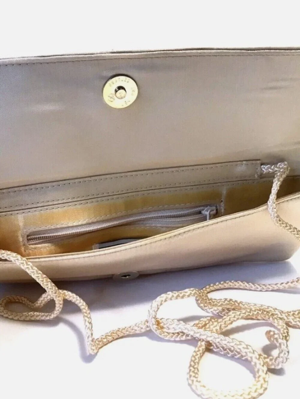 NWT La Regale Ivory Beaded Envelope Clutch Purse with Long Drop Strap 10x4
